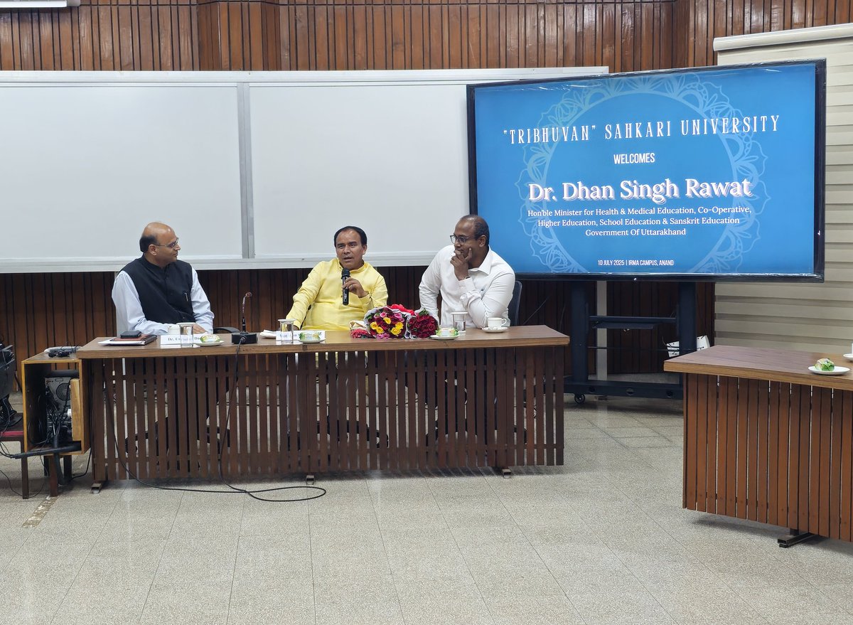 Institute of Rural Management Anand (IRMA) (@irmaofficial79) on Twitter photo Dr. Dhan Singh Rawat, Hon'ble Minister for Co-operative, Govt of Uttarakhand, graced the #TribhuvanSahkariUniversity with his presence today. He was welcomed by Dr. Umakant Dash, Director, IRMA, and faculty members.
<a href="/MinOfCooperatn/">Ministry of Cooperation, Government of India</a> <a href="/ukcmo/">CM Office Uttarakhand</a> <a href="/PIBDehradun/">PIB in Uttarakhand</a> Dr. Dhan Singh Rawat, Hon'ble Minister for Co-operative, Govt of Uttarakhand, graced the #TribhuvanSahkariUniversity with his presence today. He was welcomed by Dr. Umakant Dash, Director, IRMA, and faculty members.
<a href="/MinOfCooperatn/">Ministry of Cooperation, Government of India</a> <a href="/ukcmo/">CM Office Uttarakhand</a> <a href="/PIBDehradun/">PIB in Uttarakhand</a>