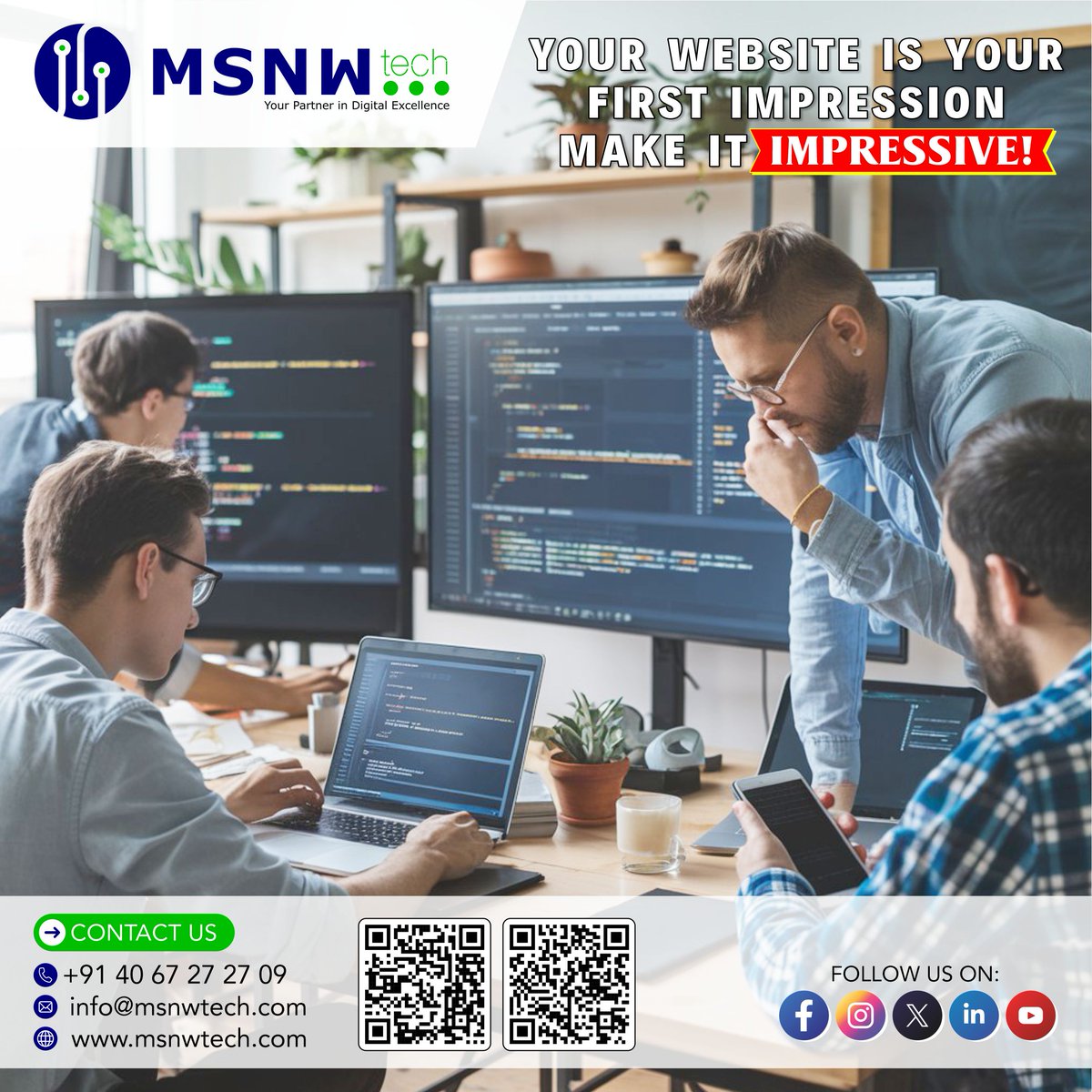 msnwtechpvtltd's tweet image. 🚀 Your Website Is Your First Impression — Make It IMPRESSIVE!

📞 Call us today: 88869 13131 | 83415 59649
📧 Email: info@msnwtech.com
🌐 Visit: msnwtech.com
#MSNWTech #WebsiteDevelopment #DigitalFirstImpression #SmartWebSolutions #WebDesignExperts #HyderabadBusiness