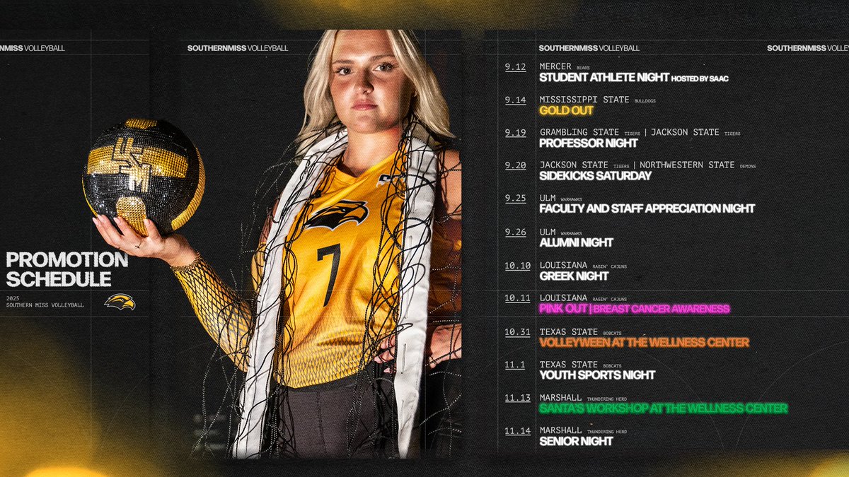 Southern Miss 🔝 (@usmgoldeneagles) on Twitter photo Promo schedule is here 🤠
Get your <a href="/SouthernMissVB/">Southern Miss Volleyball</a> tickets now. The home opener is 64 days away!!
🎟️ » smttt.info/4lNgAAC
#SMTTT Promo schedule is here 🤠
Get your <a href="/SouthernMissVB/">Southern Miss Volleyball</a> tickets now. The home opener is 64 days away!!
🎟️ » smttt.info/4lNgAAC
#SMTTT
