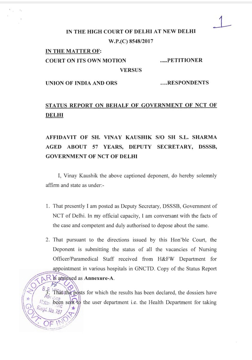DSSSB Affidavit in DHC on recruitment of staff in Health Department of Delhi Govt