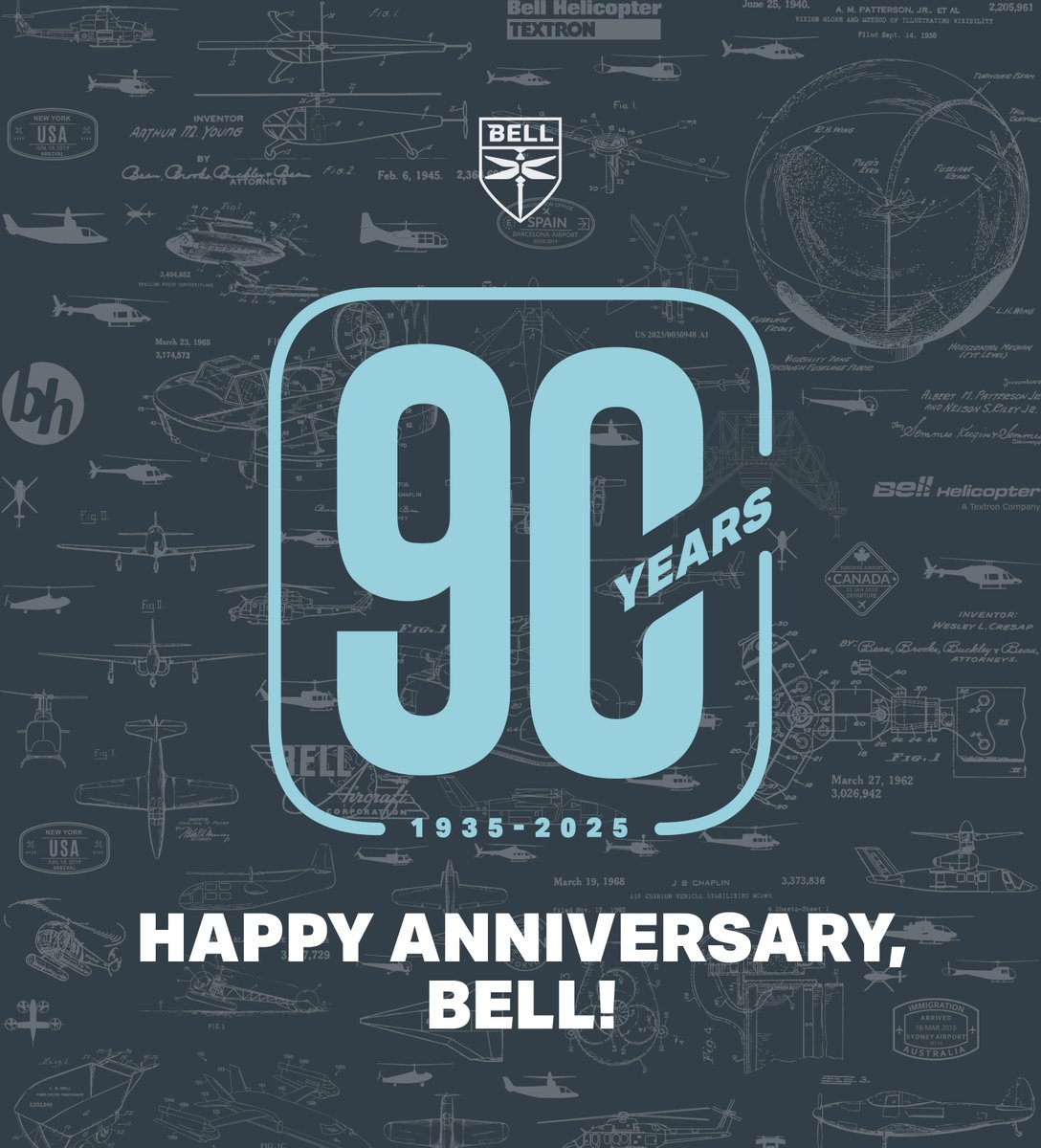 BellFlight's tweet photo. Ninety years. One mission. Flight that changes the world. 🚁 

For 90 years, we’ve reimagined what’s possible and we’re just getting started.
#BellAnniversary #BellRevolutionizingFlight #ElevateWhatMatters https://t.co/IJvQGQwNVR