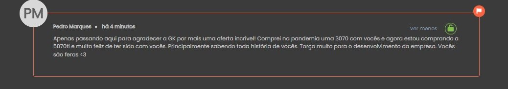 GKInfoStore's tweet photo. 🎯 Comentários assim aquecem o coração da equipe toda aqui na GK!
Valeu, Pedro, por confiar na gente lá atrás e continuar com a gente agora.
Seguimos firmes por vocês. Grandes Gamers Merecem Grandes PCs. 👊🔥
#GKInfostore #DepoimentoReal #ClienteFiel #PlacaDeVideo #5070Ti https://t.co/dlLtVHfKpj