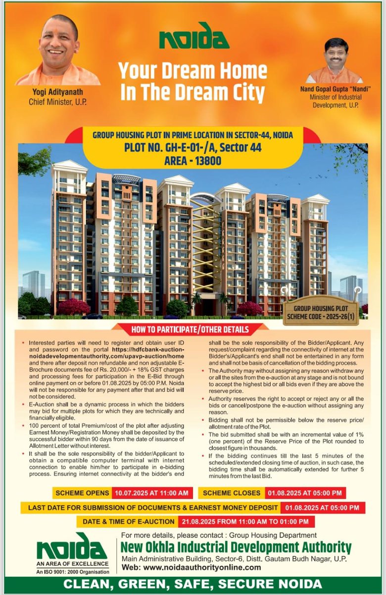 A golden opportunity in Noida's most premium sector!

Group Housing Plot in Sector-44 — your dream address awaits. Step into smarter living with a powerful investment. With a plot size of 13800 Sq. Ft., this is an opportunity you won't want to miss. Register for the auction today