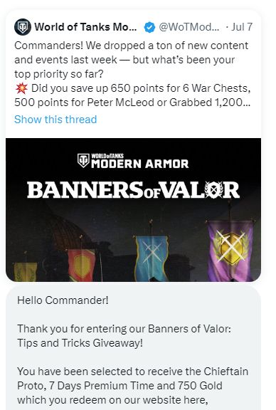 #WOT Won a tank and some stuff , just from making a comment . Thanks 😊