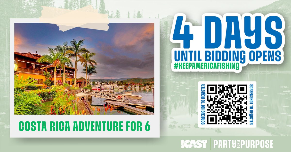 In 4 days you can start bidding for a Costa Rican Adventure for 6 people at the beautiful Los Suenos Resort. Cast your support and fight for your right to fish and #KeepAmericaFishing
bit.ly/4lzPNYg

#ICAST2025 | #ICAST | #ICASTSHOW