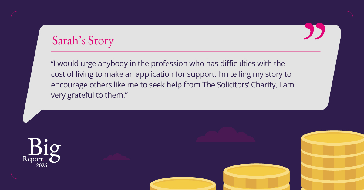 Behind every statistic is a solicitor who needed help 💜 The Big Report shares real stories of people navigating illness, burnout, debt, redundancy, and more – and how your support helped them recover and rebuild: thesolicitorscharity.org/big-report