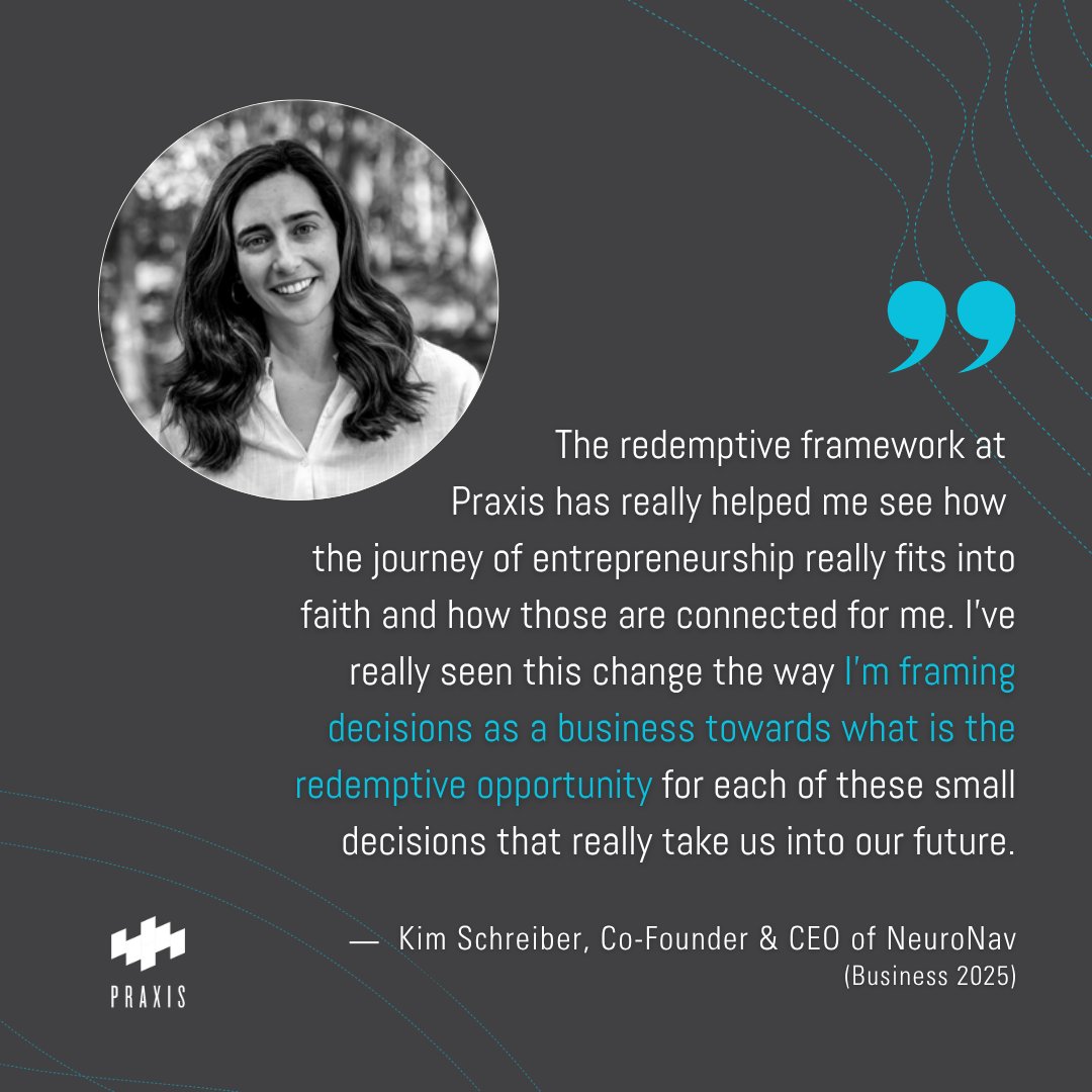 “What is the redemptive opportunity in this decision?”

For Kim Schreiber (<a href="/NeuroNavLife/">NeuroNav</a>), the Redemptive Frame connected her faith and leadership—reshaping even small choices.

Nominate a Fellow or express interest: praxis.co/accelerators

Applications open July 14.