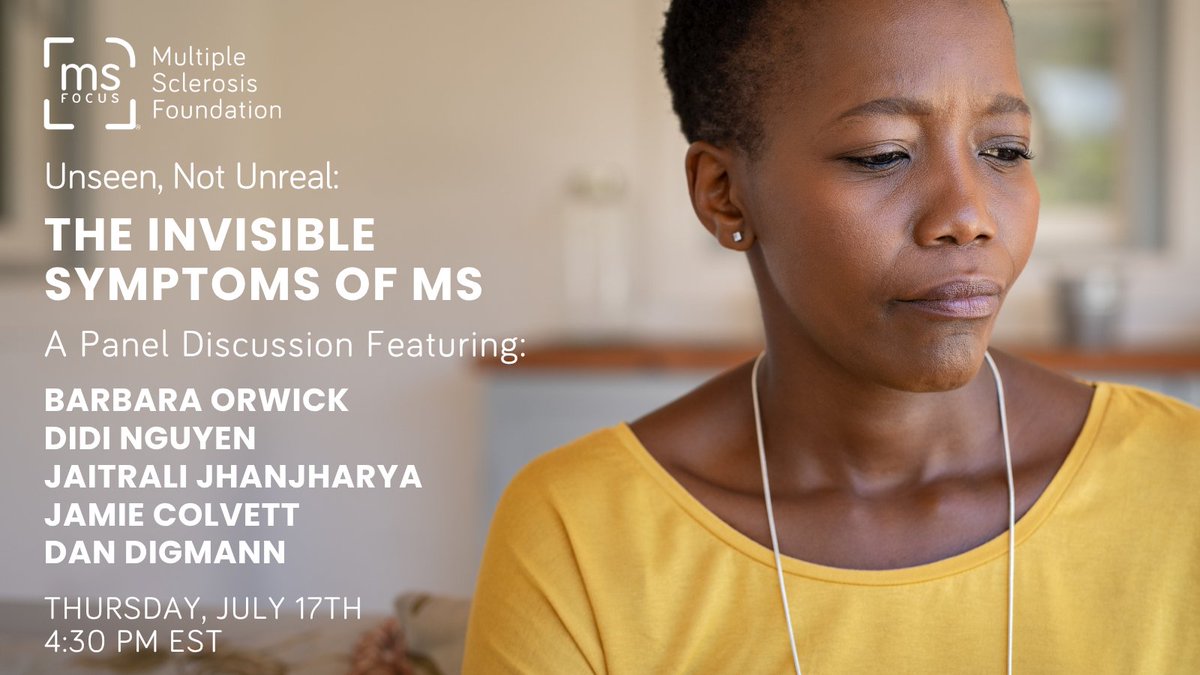 🌟 Join us for a powerful panel on the invisible symptoms of MS.

Hear from inspiring individuals living with MS as they share what often goes unseen.

🗓 July 17 | 4:30 PM ET
🔗 Register: msfocus.us/UnseenMS0725