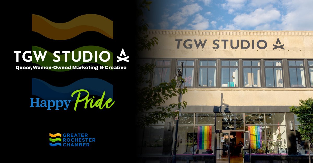 RochesterChambr's tweet image. Happy #Pride from Greater Rochester Chamber. Leading up to Rochester Pride, we&apos;re showcasing LGBTQ+ owned members in #GreaterROC. 🏳️‍🌈TGW Studio is a purpose-driven marketing agency and creative studio established in 2012 by Lisa Kribs. Learn more at TGWStudio.com. 🤝