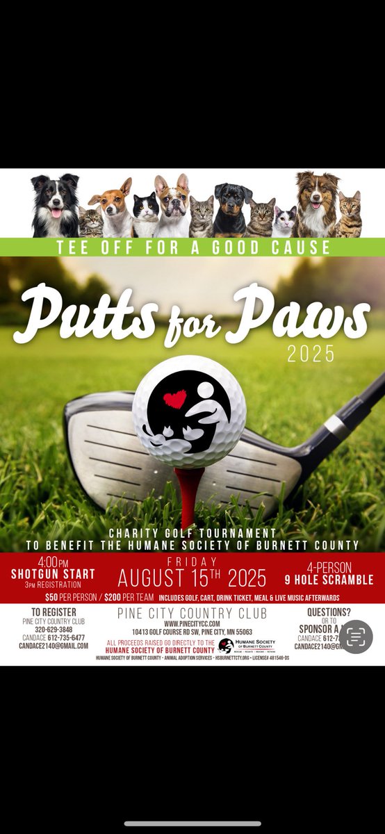 puttsandmutts's tweet photo. The 3rd annual Putts for Paws is just about a month away! Let me know if you have questions or are interested in helping support this event which raises money for the Humane Society. Play 9 to support the canines! (And felines 😊) 🐾🐶🐈 ⛳️ #PuttsForPaws #HumaneSociety https://t.co/wwLVW8A562