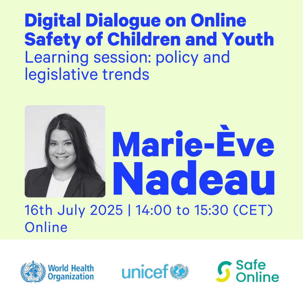 5RightsFound's tweet image. 📢 5Rights Marie-Eve Nadeau is taking part in a webinar on policy & legislative trends in child online safety.
🗓️ Wed 16th July | 14:00 - 15:30 CET
Hosted by @SafeOnlineFund @UNICEF @WHO
➡️ Full agenda + register:
who.zoom.us/meeting/regist…
#ChildRights
