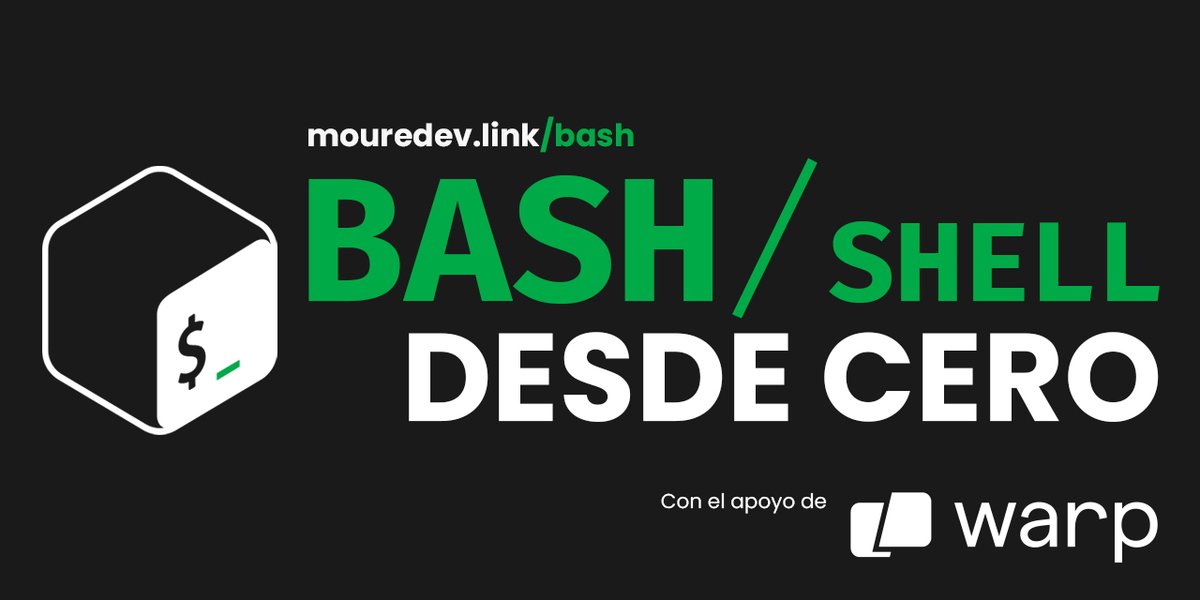 MoureDev's tweet photo. Estoy emocionado! El próximo miércoles 16 comenzamos nuevo curso: Bash/Shell desde cero.

Vamos a aprender línea de comandos, terminal y scripting. Algo esencial en desarrollo.
🔥 Y contaremos con el apoyo de @warpdotdev 

Aquí tienes el repo con toda la información del curso:
https://t.co/D9CgciIhtT