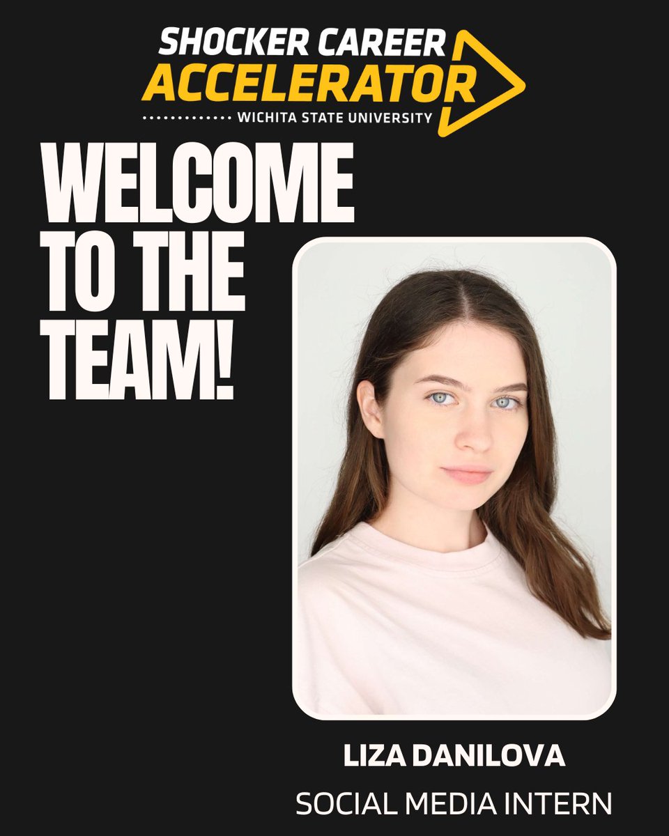 ShockerCareer's tweet image. Meet our new Social Media Intern, Liza Danilova!
She’s excited to grow in her role and help students discover how SCA supports career success.
Liza loves traveling, cooking, and hanging out with friends.
Favorite thing about WSU? “New opportunities and the people.”