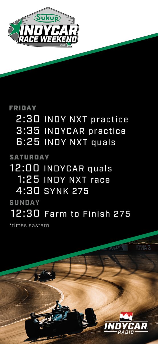 INDYCAR Radio (@indycarradio) on Twitter photo We're back on the oval for a double header weekend <a href="/INDYCARatIowa/">Sukup INDYCAR Race Weekend</a>! Follow every lap on all the usual outlets
#INDYCAR #INDYNXT We're back on the oval for a double header weekend <a href="/INDYCARatIowa/">Sukup INDYCAR Race Weekend</a>! Follow every lap on all the usual outlets
#INDYCAR #INDYNXT