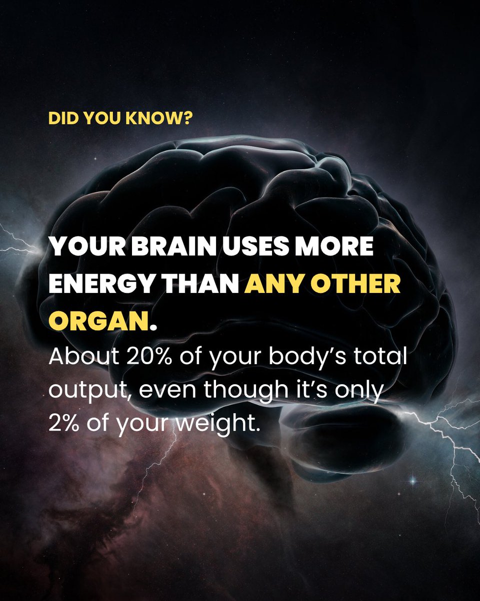 twc_health's tweet image. Your brain makes up just 2% of your body weight but burns through 20% of your energy—even when you’re doing “nothing.”
Fuel it wisely.