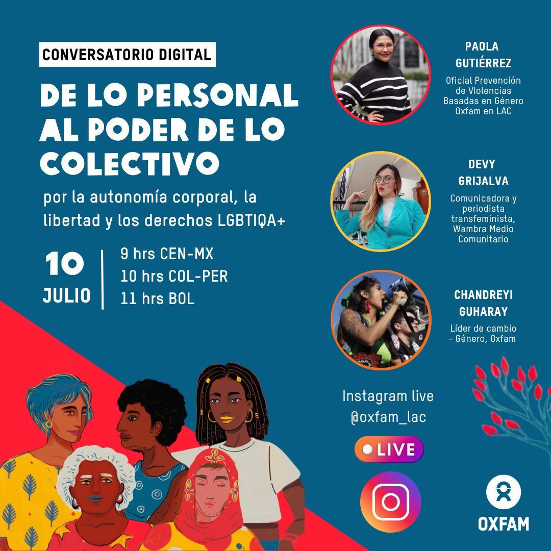 NOS VEMOS EN 1 HORA EN INSTAGRAM 👏🏽
Hablemos de cuerpos, derechos y libertad frente al avance de los movimientos antiderechos.
Porque conversar también es resistir

🗓️ Hoy, 10 de julio
⏰ 9am Centroamérica, 10am Colombia
📍 Instagram Live @oxfam_lac instagram.com/oxfam_lac