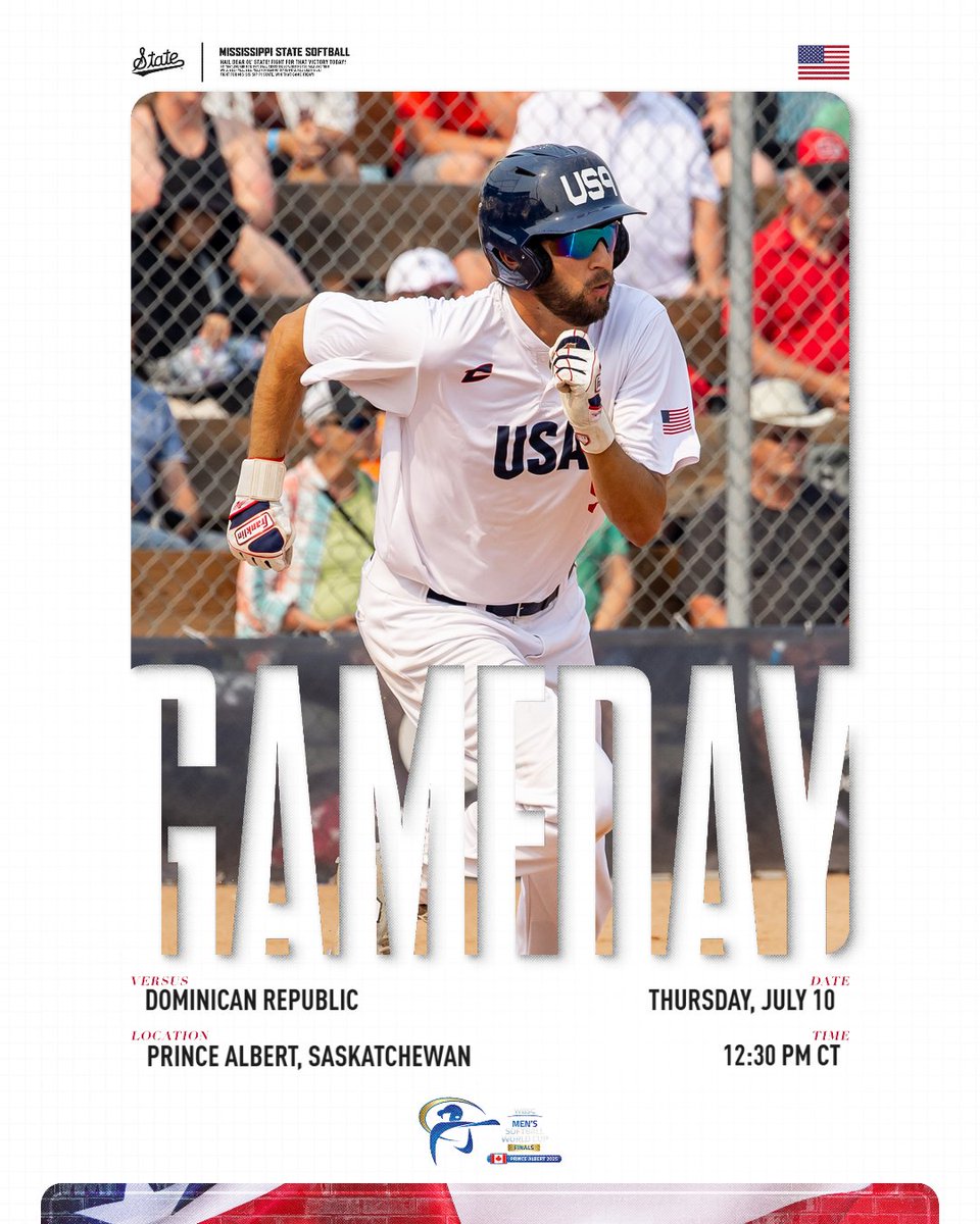 With all Group B teams at 1-1, today sets up a win-and-you're-in situation as <a href="/CoachZacShaw/">Zac Shaw</a> and the <a href="/USASoftballMNT/">USA Softball Men’s National Team</a> look to advance to the Super Round at the WBSC Men's Softball World Cup Finals!

🇺🇸🆚🇩🇴

📊 hailst.at/3IwDOwe
📹 hailst.at/4nHxC4N

#HailState🐶