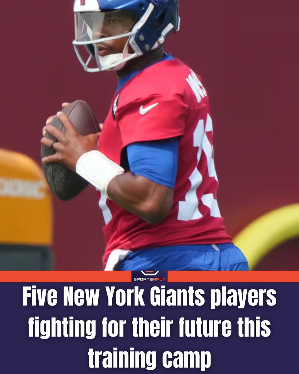 Sportsnaut's tweet photo. The pressure is on in Giants camp🔥. From Evan Neal’s last chance to Jalin Hyatt’s make-or-break year, there are 5 players with the most to prove this summer in New York.
Read more: https://t.co/Ns8AyNbjgU
#Giants #NFLTrainingCamp #JameisWinston #DevinSingletary #Sportsnaut https://t.co/paZsseV9Ce