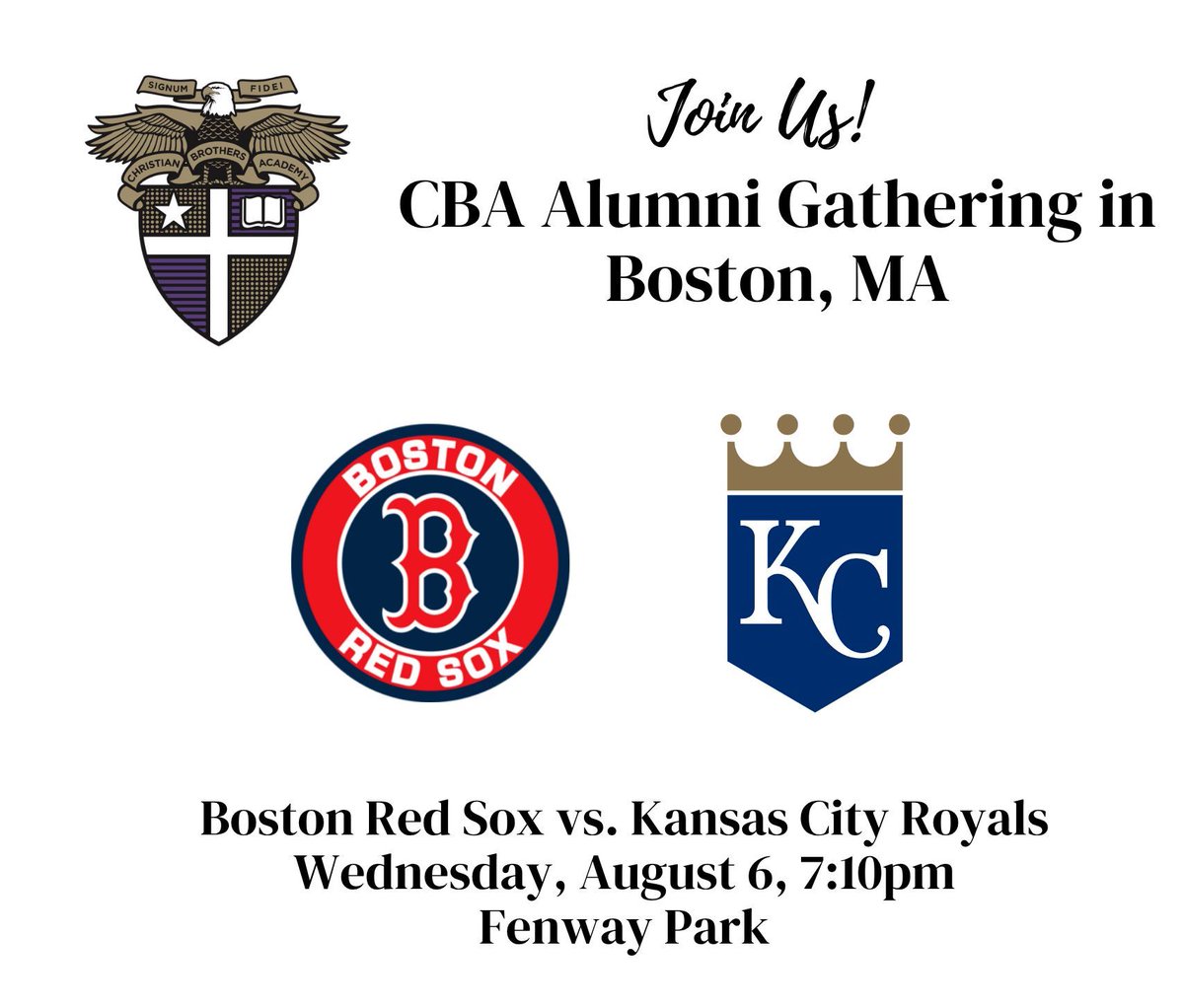 cbaalbany's tweet image. Don’t Miss Out! CBA Alumni & Friends are welcome to join us this summer for an alumni gathering in Boston for a Red Sox vs. Royals game on 8/6. RSVP by August 1st to guarantee your ticket. Visit cbaalbany.org/alumni-gatheri… for more details and registration info. Go Brothers!
