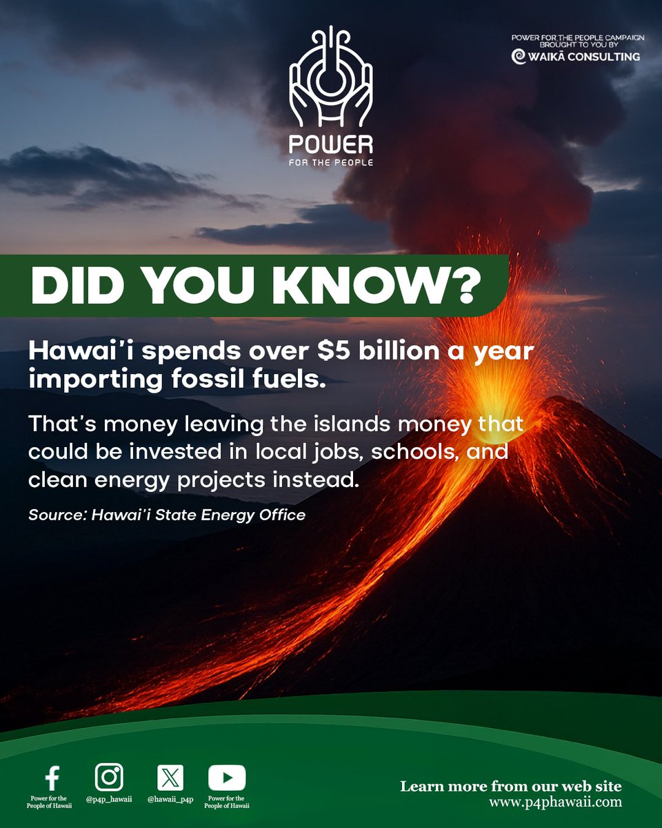 hawaii_p4p's tweet photo. Hawaiʻi is spending billions importing fossil fuels money that could stay right here, powering our communities and our future. Let’s invest in local solutions.

🌋 Clean. Local. Ready.

🔗 https://t.co/5WA8ZTLpgj

#geothermalenergy #cleanenergy #renewableenergy #localenergy https://t.co/IWpYX9vCrh