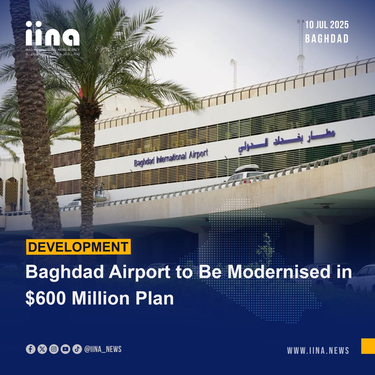 iina_news's tweet photo. Iraq is set to transform Baghdad International Airport with a $600M upgrade through a landmark public-private partnership supported by the IFC. This project will modernise infrastructure, boost passenger capacity, and create over 12,000 jobs.
#BaghdadAirport #IraqDevelopment https://t.co/JS8VokD4aT