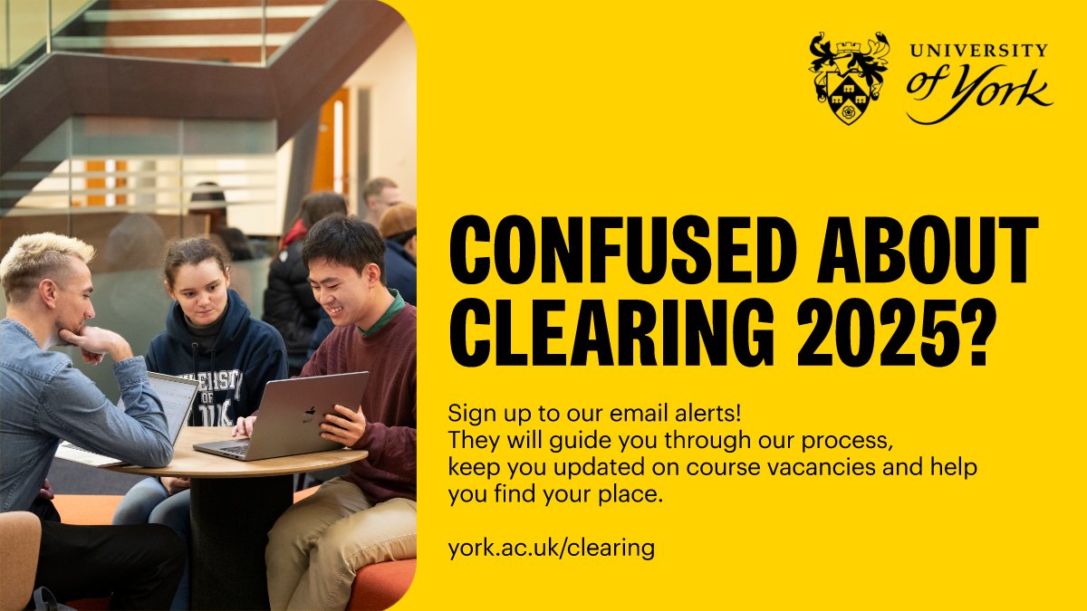 UniOfYork's tweet image. It’s not too late to find your place, Clearing 2025 will be here for you! 📆✨
To help feel prepared, sign up for Clearing alerts to make sure you're among the first to know about vacancies at our wonderful University.🔔
Sign up for Clearing alerts now: tinyurl.com/mrxdfcat.