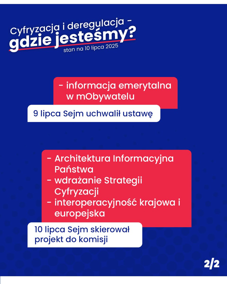 DStanderski's tweet image. Aktualizacja projektów deregulacyjnych @cyfra_gov_pl po posiedzeniu Sejmu! 🇵🇱
1️⃣ Wczoraj Sejm przyjął poprawki Senatu do ustawy o mObywatelu, dzięki której wprowadzimy kolejne dokumenty i usługi takie jak mStluczka, legitymacje nauczycielskie i uczniowskie, podpisywanie…