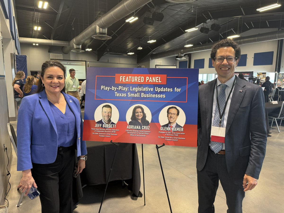 Up soon! Honor to be on panel with <a href="/adrianarcruz/">Adriana Cruz</a>. Chance to discuss results in 89th Legislative Session from recommendations of Governor’s Small Business Freedom Council. <a href="/nfib_tx/">NFIB Texas</a> <a href="/txbiz/">Texas Association of Business</a>