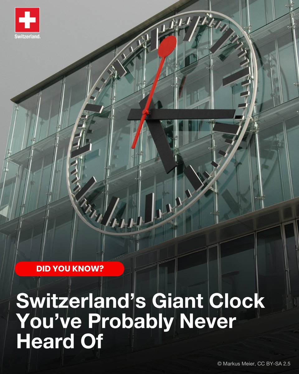 🕒 #Switzerland’s biggest station clock? It’s in #Aarau, not Zurich and it’s larger than Big Ben!

It’s 9 meters wide, spans 3 floors, and features the signature #SBB red hand that marks the seconds.