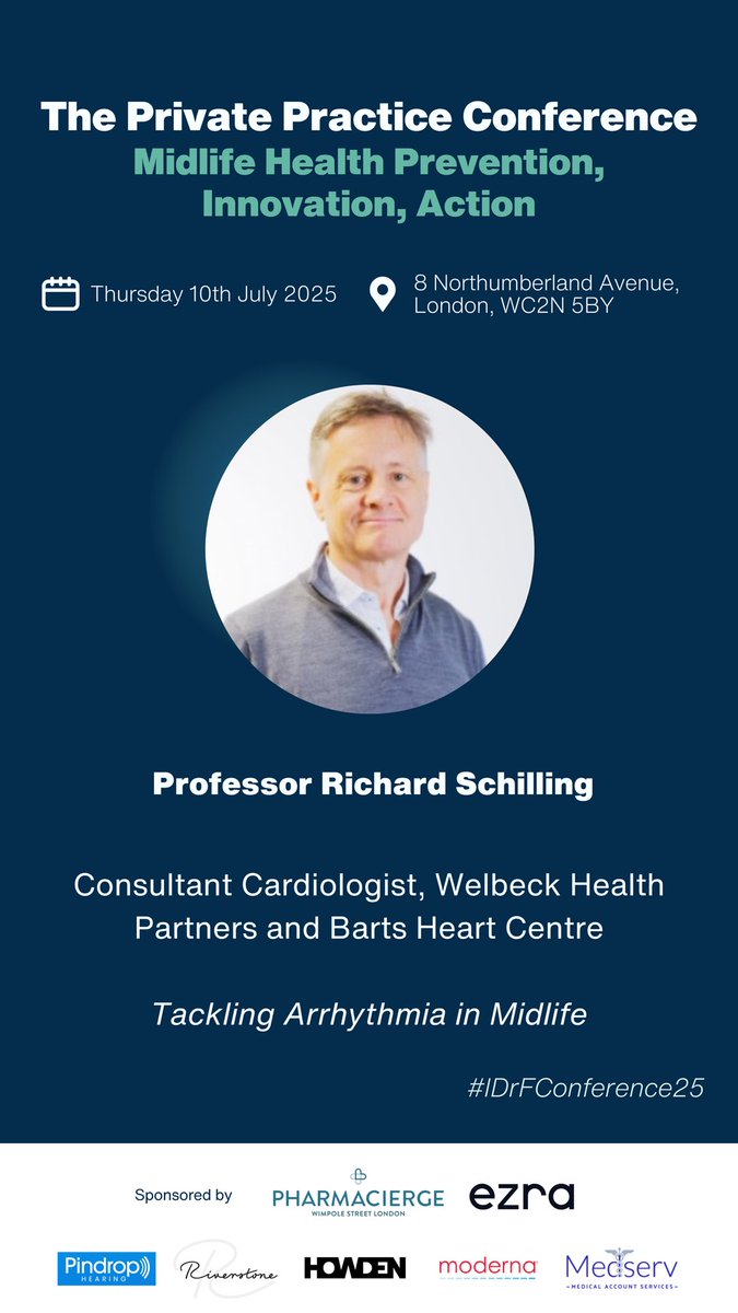idrf_uk's tweet image. Professor Richard Schilling will be tackling "Arrhythmia in Midlife" at #IDrFConference25. Essential insights for cardiovascular health.