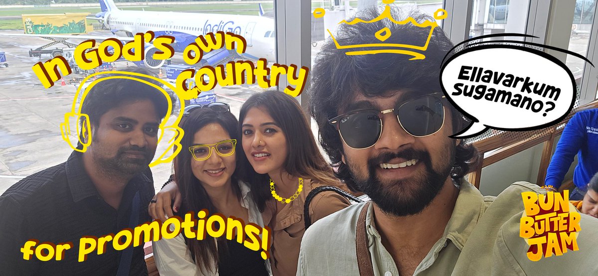 Ramesh Bala (@rameshlaus) on Twitter photo Team #BunButterJam is in Kerala and the promotions ride has officially begun!
#BunButterJamFromJuly18
<a href="/RainofarrowsENT/">Rain Of Arrows Entertainment</a> <a href="/sureshs1202/">Suresh Subramanian</a> <a href="/RMirdath/">Raghav Mirdath</a> <a href="/rajuactor91/">Raju Jeyamohan</a> <a href="/nivaskprasanna/">Nivas K Prasanna</a> <a href="/bt_bhavya/">Bhavya Trikha</a> <a href="/aadhya_prasad/">Aadhya Prasad</a> <a href="/saranyaponvanan/">SARANYA PONVANNAN</a> <a href="/michael_chennai/">MICHAEL THANGADURAI</a> <a href="/vjpappu5/">vj pappu</a> <a href="/babukumar_dop/">Babukumar. I.E.</a> <a href="/AbrahamEditor/">John Abraham</a> Team #BunButterJam is in Kerala and the promotions ride has officially begun!
#BunButterJamFromJuly18
<a href="/RainofarrowsENT/">Rain Of Arrows Entertainment</a> <a href="/sureshs1202/">Suresh Subramanian</a> <a href="/RMirdath/">Raghav Mirdath</a> <a href="/rajuactor91/">Raju Jeyamohan</a> <a href="/nivaskprasanna/">Nivas K Prasanna</a> <a href="/bt_bhavya/">Bhavya Trikha</a> <a href="/aadhya_prasad/">Aadhya Prasad</a> <a href="/saranyaponvanan/">SARANYA PONVANNAN</a> <a href="/michael_chennai/">MICHAEL THANGADURAI</a> <a href="/vjpappu5/">vj pappu</a> <a href="/babukumar_dop/">Babukumar. I.E.</a> <a href="/AbrahamEditor/">John Abraham</a>