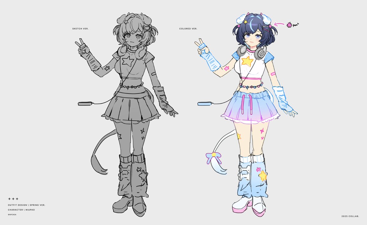 npcnoa's tweet image. Spring vibes for @niupao in our switcheroo collab 🌸🌱 (the rectangle is a mp3 ehem)