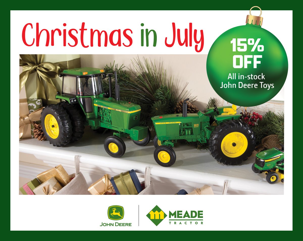 🎄🎁 Christmas in July is ON at Meade Tractor! Get 15% OFF all in-stock John Deere toys now through July 31st. 🎅🚜 Stock up before the elves do! #MeadeTractor #ChristmasInJuly #JohnDeereToys