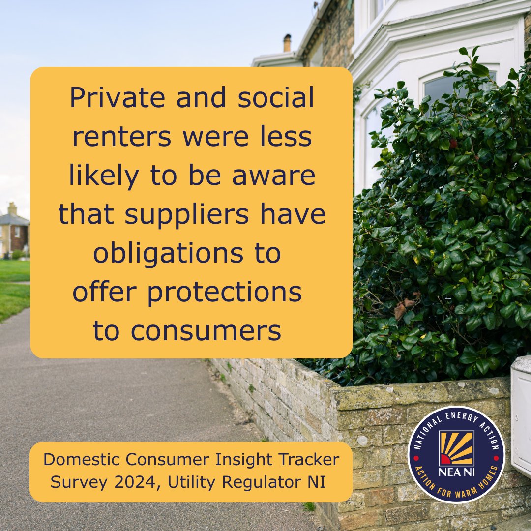 National Energy Action NI (@neanireland) on Twitter photo According to the latest <a href="/UREGNI/">Utility Regulator NI</a> survey, private renters and those living in social housing were less likely to be aware that suppliers have obligations to offer protections to consumers than those who own their own home.
For more information, go to tinyurl.com/7adxu2xt According to the latest <a href="/UREGNI/">Utility Regulator NI</a> survey, private renters and those living in social housing were less likely to be aware that suppliers have obligations to offer protections to consumers than those who own their own home.
For more information, go to tinyurl.com/7adxu2xt