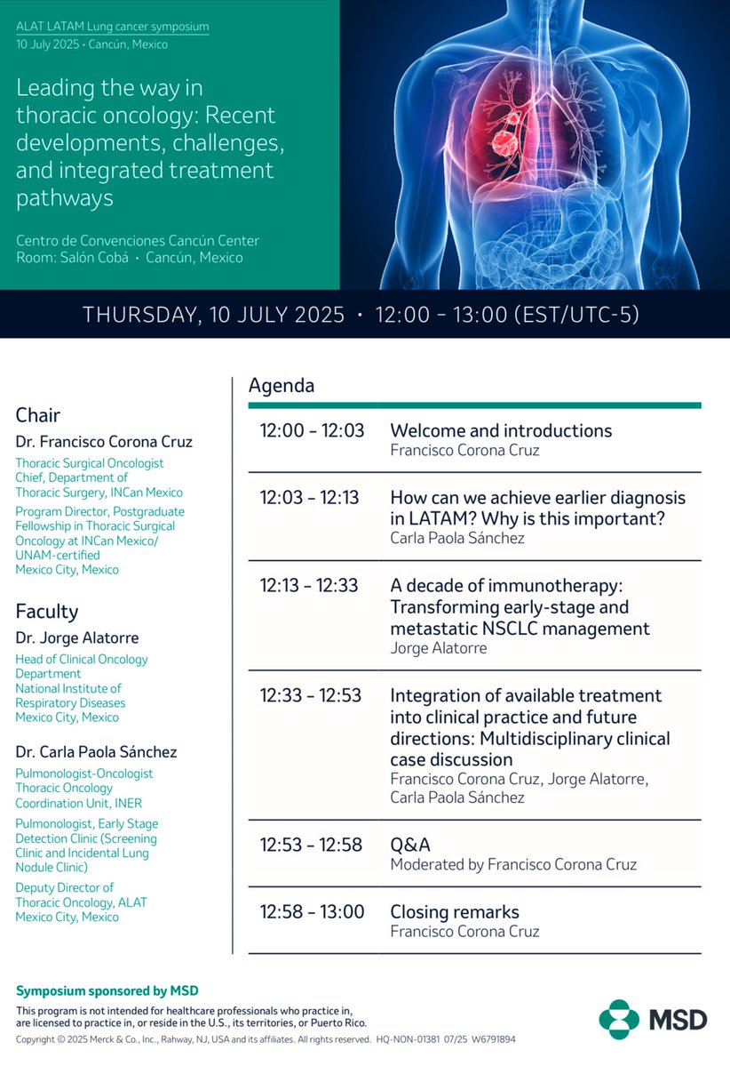 JorgeAlatorreA1's tweet image. ALAT 2025: the leading respiratory congress in Latin America. Honored to collaborate with pulmonologists, thoracic surgeons, pathologists, and multidisciplinary teams to build bridges across the region in lung cancer care. #ALAT @RespiraINER @SMNYCT @IASLC
