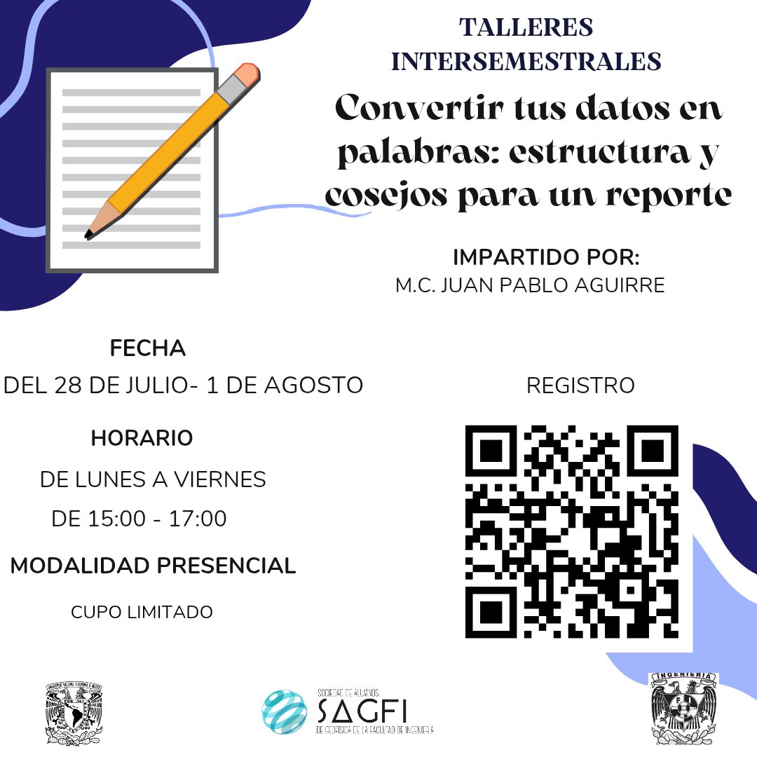 📝 ¡Aprende a transformar tus datos en un gran reporte!
Participa en el taller:
“Convertir tus datos en palabras: estructura y consejos para un reporte”