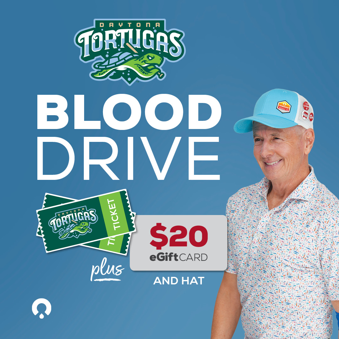 [𝗝𝘂𝗹𝘆 𝟭𝟬-𝟭𝟰] Step up to the plate and give the gift of life! ⚾ Donate blood on the #BigRedBus near you and all donors get 🎟️ 𝗧𝘄𝗼 𝗙𝗿𝗲𝗲 𝗧𝗶𝗰𝗸𝗲𝘁𝘀 𝘁𝗼 𝗮 <a href="/daytonatortugas/">Daytona Tortugas</a> 𝗚𝗮𝗺𝗲, a $20 eGift Card, and a Top Handle Drinkware. See more: givelife.io/o6jo