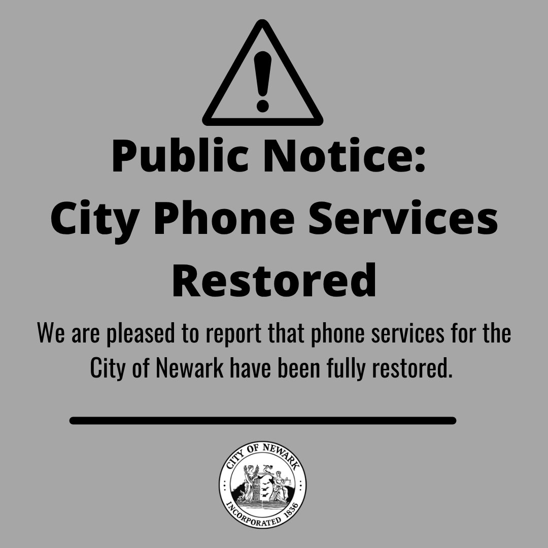 CityofNewarkNJ's tweet image. Public Notice: City Phone Services Restored ☎️
Pleased to report phone services are fully restored. We have verified internal and external lines—including non-emergency previously affected—are operational.
Still have issue? Contact temporary help:
citycomplaints@ci.newark.nj.us