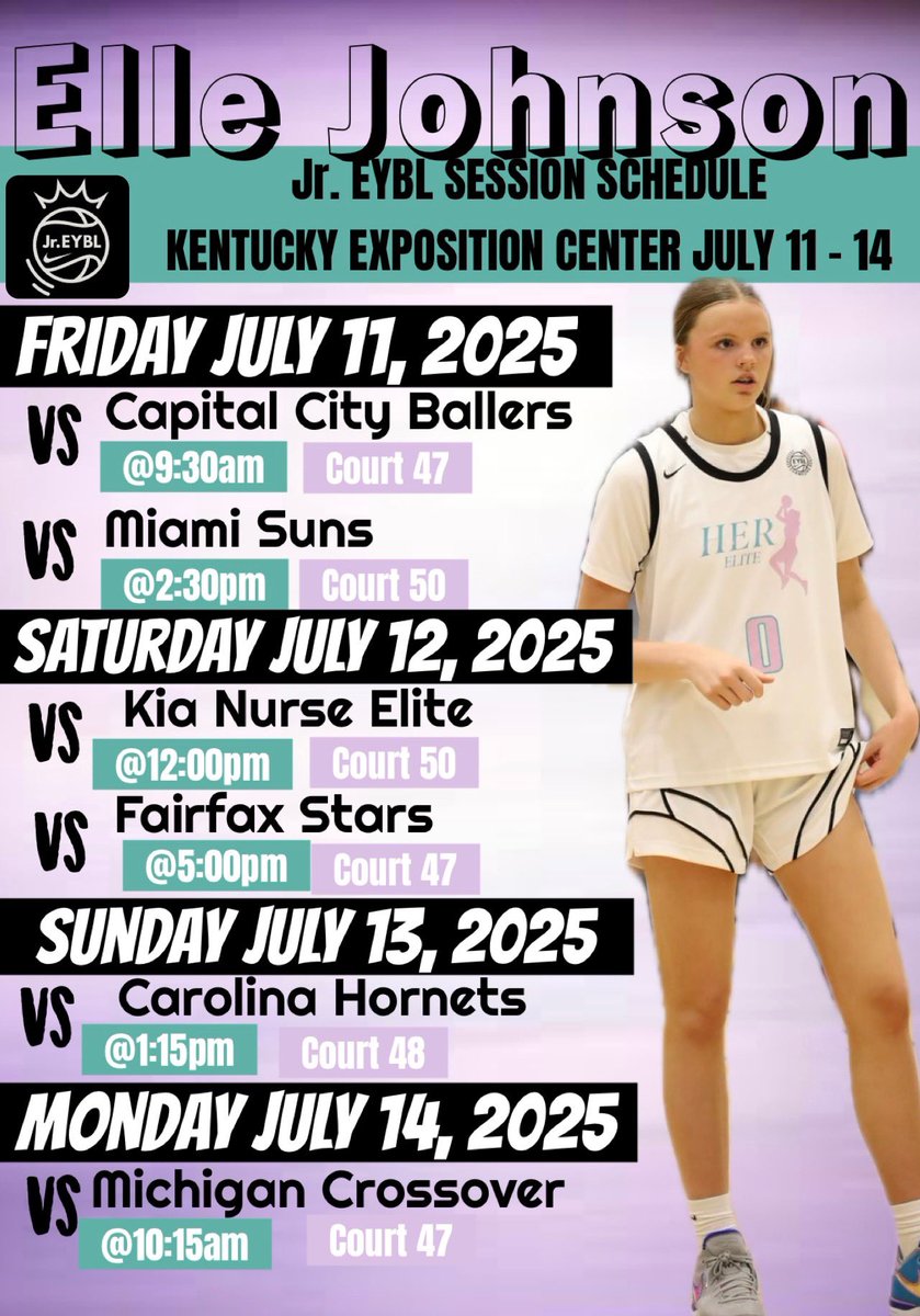 Elle Johnson (@ellemjohnson23) on Twitter photo Excited to be back on the court with HER Elite!! Jr. EYBL Session III schedule in Louisville, Kentucky. Excited to be back on the court with HER Elite!! Jr. EYBL Session III schedule in Louisville, Kentucky.