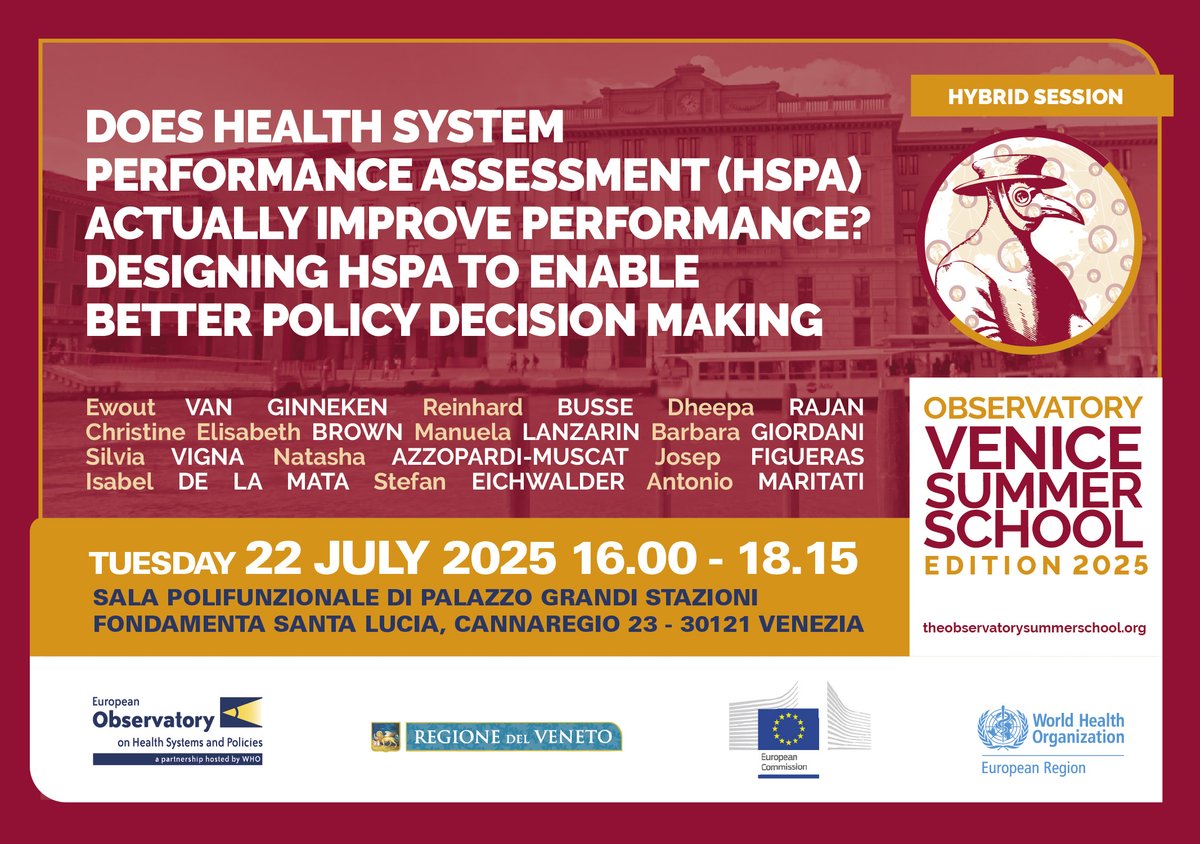 OBShealth's tweet image. 📢 @OBSsummerschool panel speakers announced!
👇 Curious about the impact of health system performance assessment on policy? Register for this online event & join the conversation of how we can design #HSPA for better decision-making.
📌 22 July, 16:00 eurohealthobservatory.who.int/news-room/even…