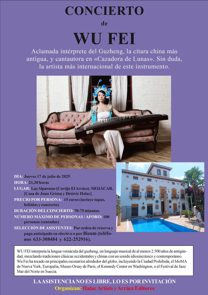 Friends in Mojácar, Spain,
Hope to see you at my second solo concert in Spain on July 17th! 

Amigos en Mojácar, España,
¡Espero verles en mi segundo concierto en solitario en España el 17 de julio!

西班牙莫哈卡尔的朋友们： 
期待在7月17日于西班牙我的第二场音乐会上与你们相见！