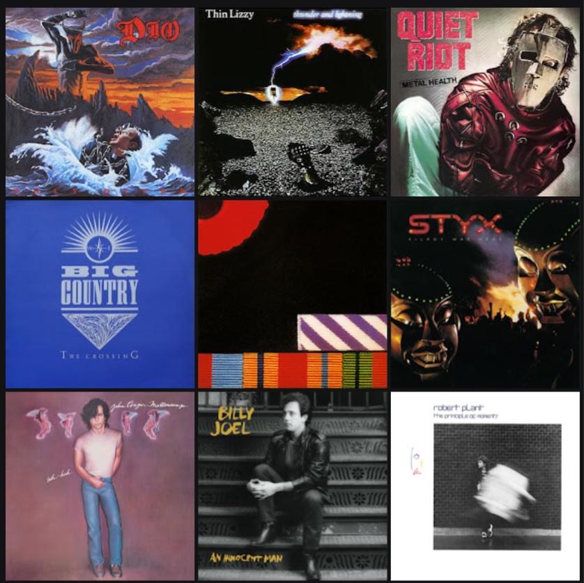 which two of these #1983albums would you keep? 🎹🥁🎶🎤🎸 #Dio #ThinLizzy #QuietRiot #BigCountry #PinkFloyd #Styx #JohnMellencamp #BillyJoel #RobertPlant