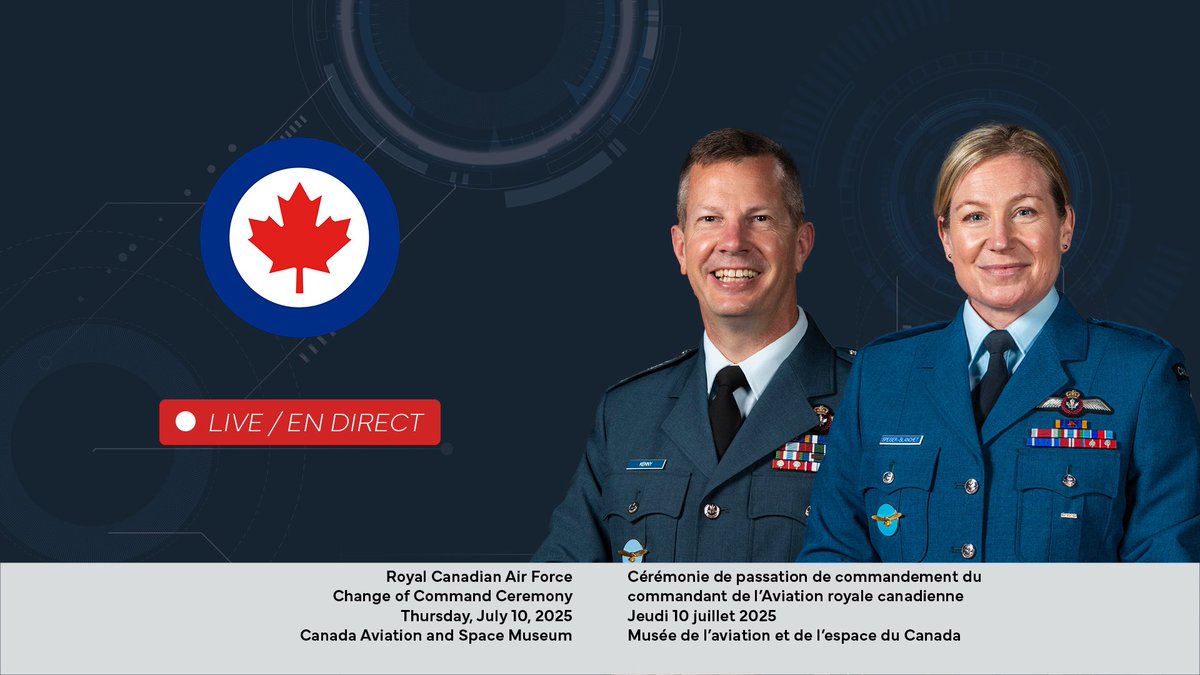 RCAF_ARC's tweet image. The
RCAF Change of Command is streaming live on Facebook. Join us at
facebook.com/RCAF.ARC
to say farewell to LGen Eric Kenny and welcome our new Commander, LGen Jamie Speiser-Blanchet.
