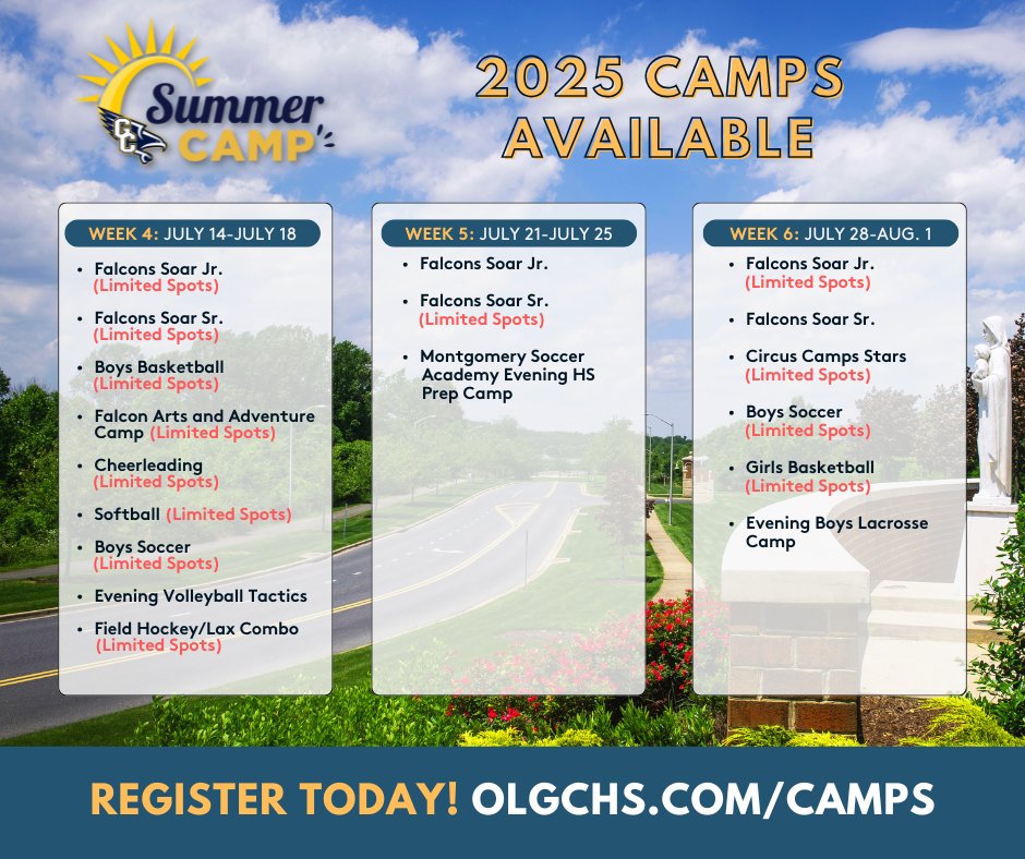 Beat the mid-summer boredom and join us at GC Summer Camps. With a variety of options for the whole family, kids can enjoy a week full of fun, friends, and memories. See the chart below for a full listing of camp availability. 

Space is filling quickly, so sign up today!