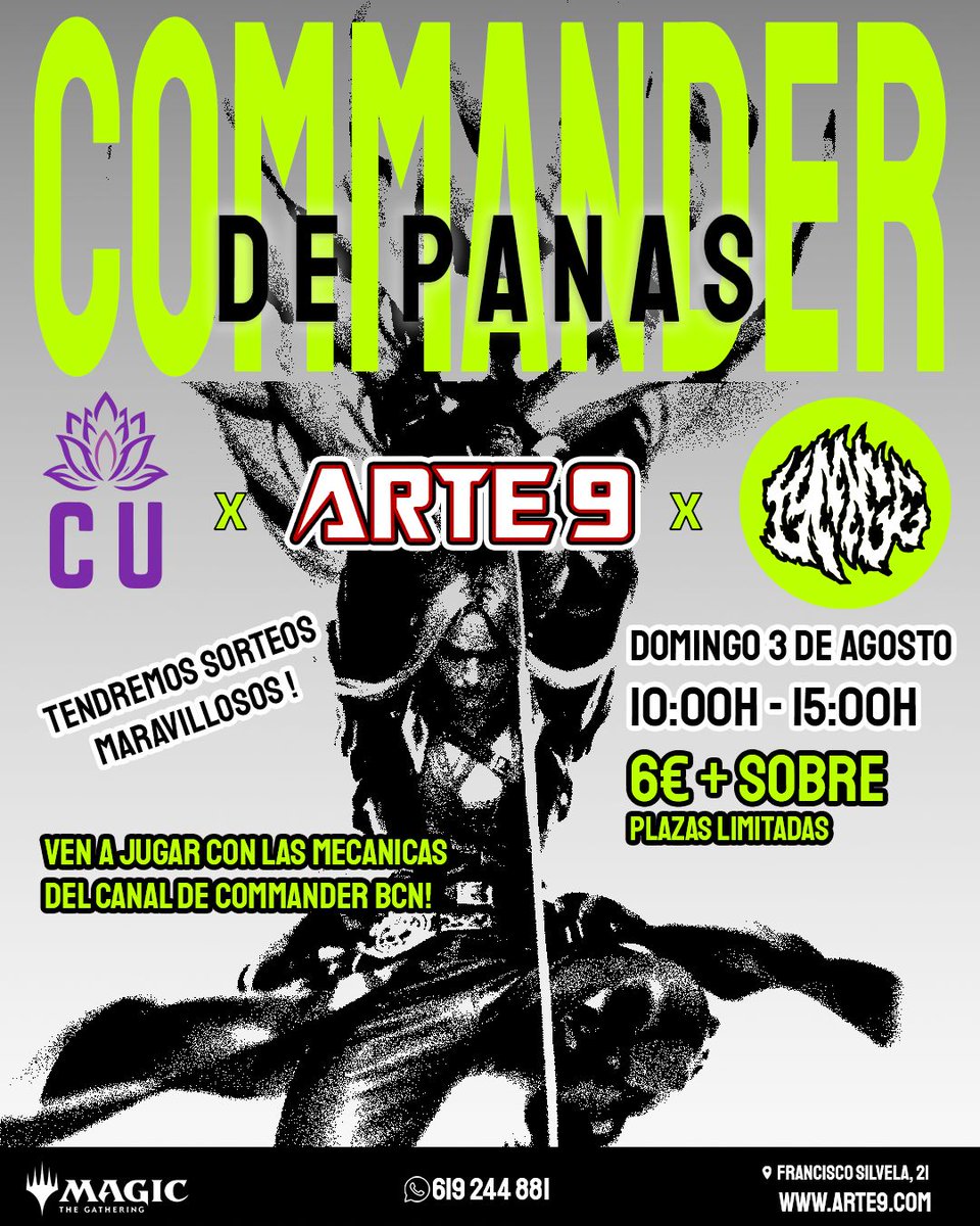 Commander United (@command_united) on Twitter photo RECORDAMOS !! 😱
DOMINGO 3 DE AGOSTO en <a href="/Arte9_MTG/">Arte 9</a> por la mañana
<a href="/CommanderBCN/">Commander BCN</a> y <a href="/Command_United/">Commander United</a> estaremos organizando un Commander Party con reglas divertidas, sorteos y regalos 🤩🙌🏻
Podéis apuntaros en nada en la web de la tienda !!
arte9.com RECORDAMOS !! 😱
DOMINGO 3 DE AGOSTO en <a href="/Arte9_MTG/">Arte 9</a> por la mañana
<a href="/CommanderBCN/">Commander BCN</a> y <a href="/Command_United/">Commander United</a> estaremos organizando un Commander Party con reglas divertidas, sorteos y regalos 🤩🙌🏻
Podéis apuntaros en nada en la web de la tienda !!
arte9.com