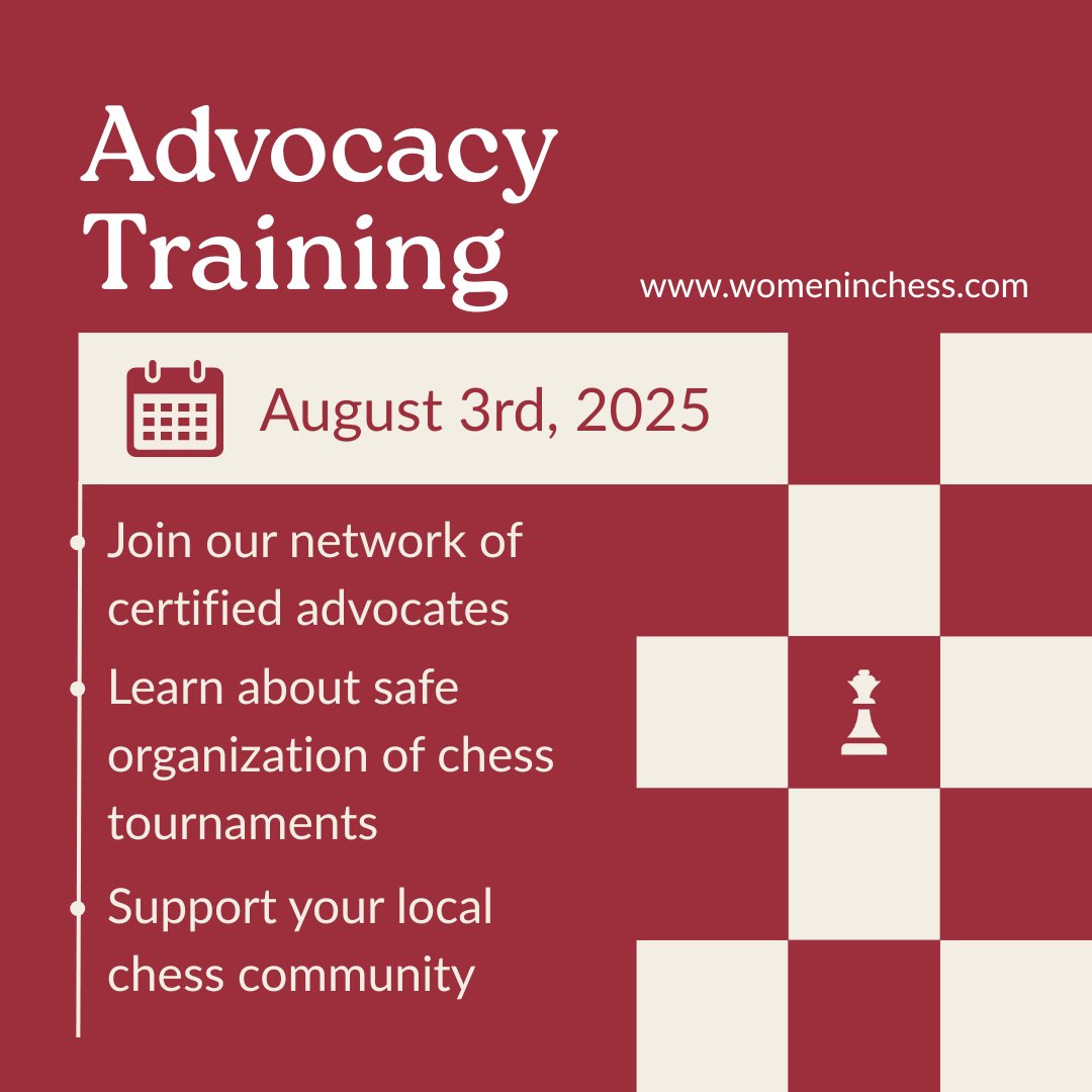 Only a few spots left! 🚨 Don’t miss your chance to join our Advocacy Training📩
Support your local chess community &amp; get certified♟️
Tap the link in bio to secure your spot 🔗 #chess #womeninchess  #advocacy #newopportunity #chessworld #growthopportunity