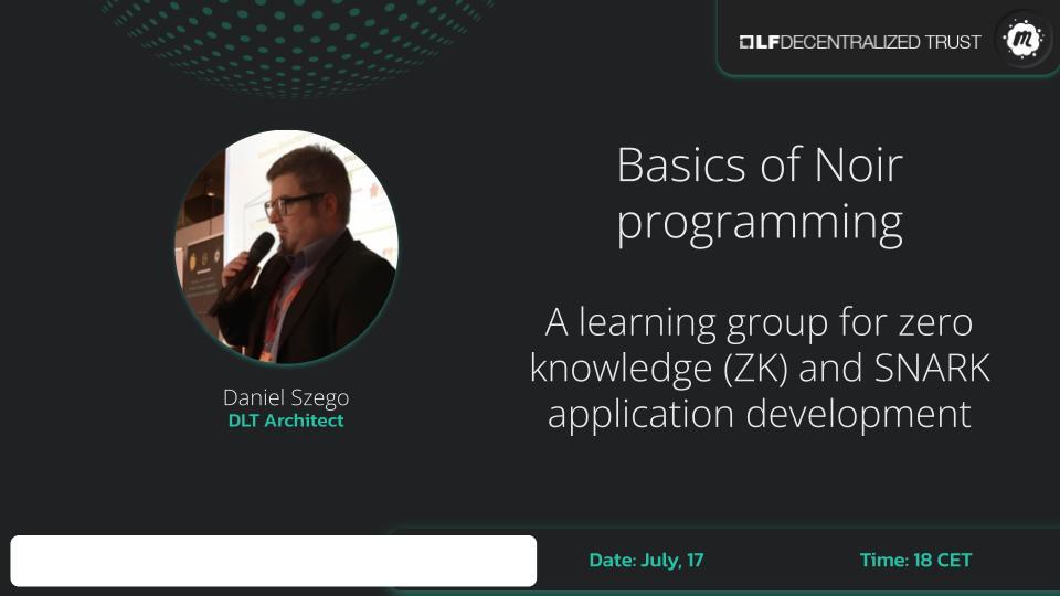 lfdecentralized's tweet image. The next ZK Learning Group meetup on Thurs, July 17 @ 9AM Pacific will cover the basics of Noir programming. This is a great opportunity for developers interested in gaining more of an understanding of #zeroknowledge programming in application development
hubs.la/Q03vXdj50