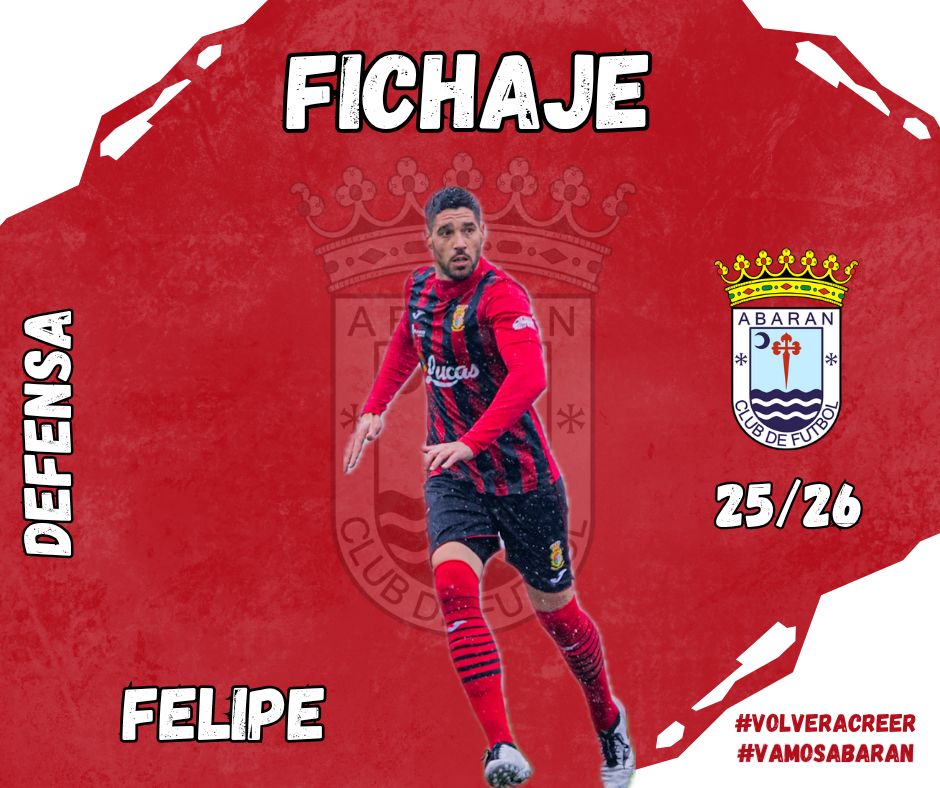 ¡🆕𝙁𝙄𝘾𝙃𝘼𝙅𝙀 FELIPE! 🔴⚪

Nos complace anunciar la incorporación de Felipe como nuevo jugador del Abarán Club de Fútbol para la temporada 2025/2026.

Felipe viene de ascender a Tercera RFEF. con el Atlético Santa Cruz y ha jugado en equipos como el CD Cieza, EF El Raal...