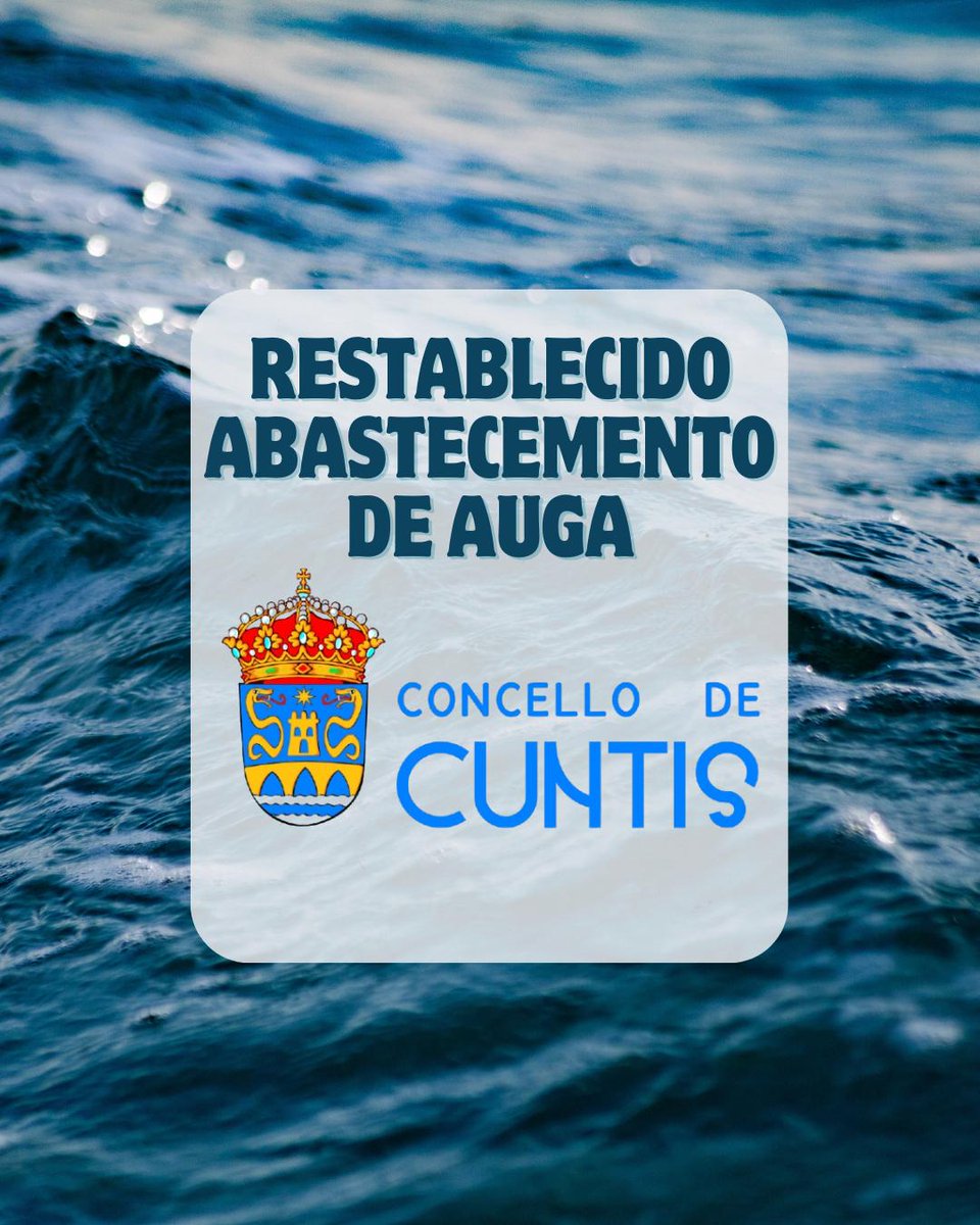 Servizo de auga restablecido no casco urbano 💧

Estimados veciños e veciñas,

Informamos que o servizo de auga no casco urbano xa foi completamente restablecido.

A avaría na rede xeral foi reparada polos nosos operarios, e o abastecemento está a funcionar con normalidade.