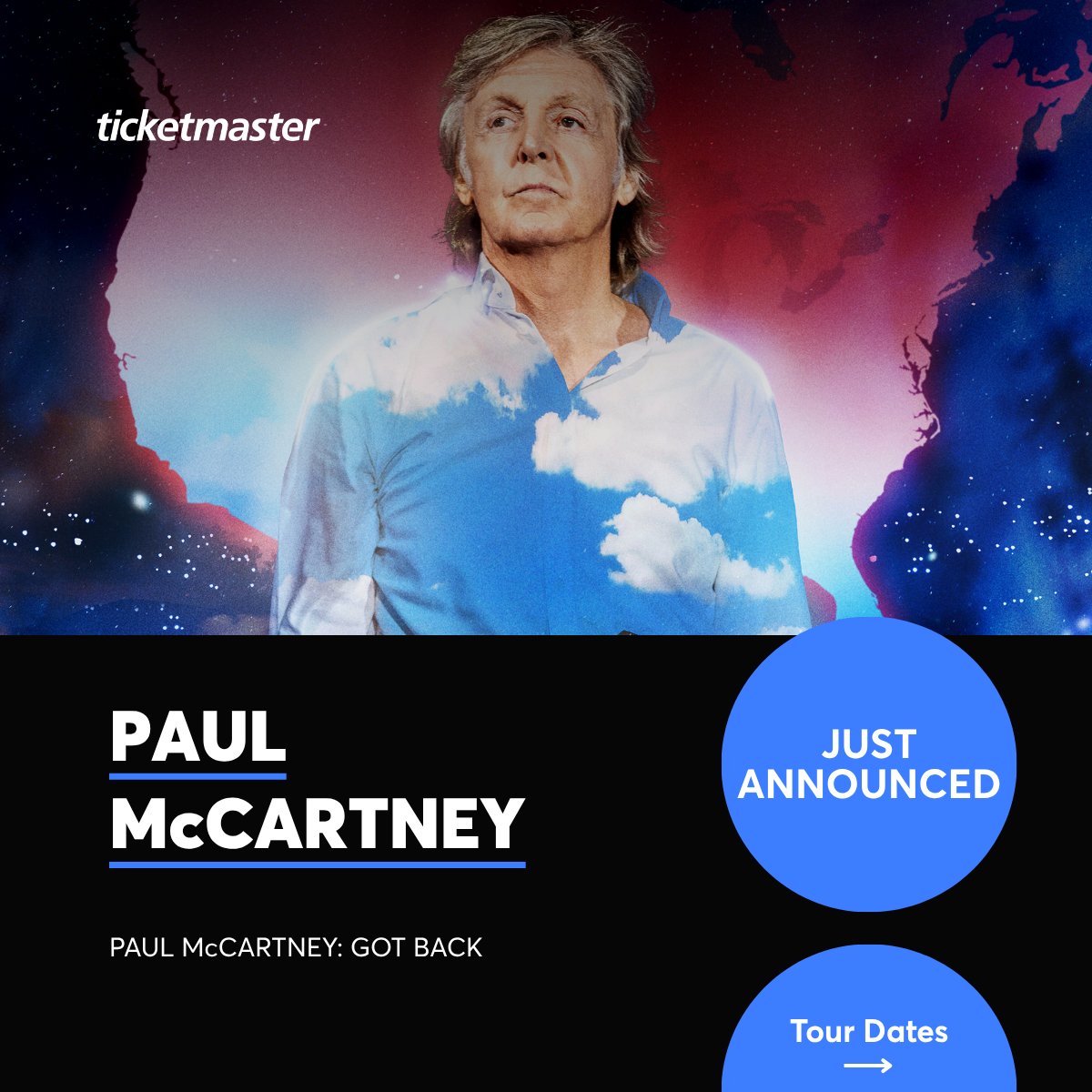 Ticketmaster's tweet image. Say Say Say... Just announced! ๐ถ Catch @PaulMcCartney this fall on the Paul McCartney: Got Back Tour!
Make it a night to remember with exclusive VIP packages โ Set a reminder for the presale (no password needed) which starts Tue, July 15 at 10am local time.
๐ซโฆ